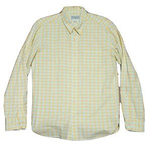 LUCKY BRAND Mens Gingham Shirt Sz Medium Button Front White Label Cotton